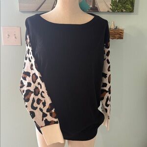 Black Sweater with Leopard Print Sleeves